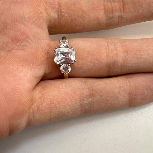 Sterling Silver 925 Cubic Zirconia Three Stone Prong Set Statement Ring Size 7 - Picture 10 of 15
